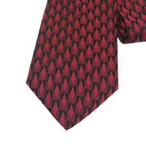 Van Heusen Silk Tie Men’s 58” Red Black Geometric Diamond Artsy Retro Wide New